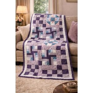 Cozy Handmade Purple Patchwork Quilt 36 x 60 inches
